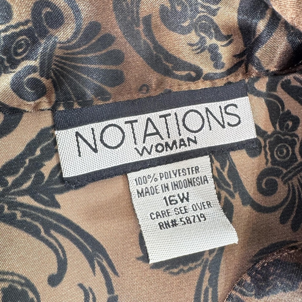 Notations Blouse Womens 16W Brown Floral Satin Button Front Long Sleeve Top - Picture 5 of 9
